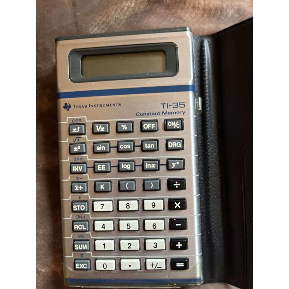 Vintage Texas Instruments TI-35 Slimline Scientific Calculator w/case FOR REPAIR
